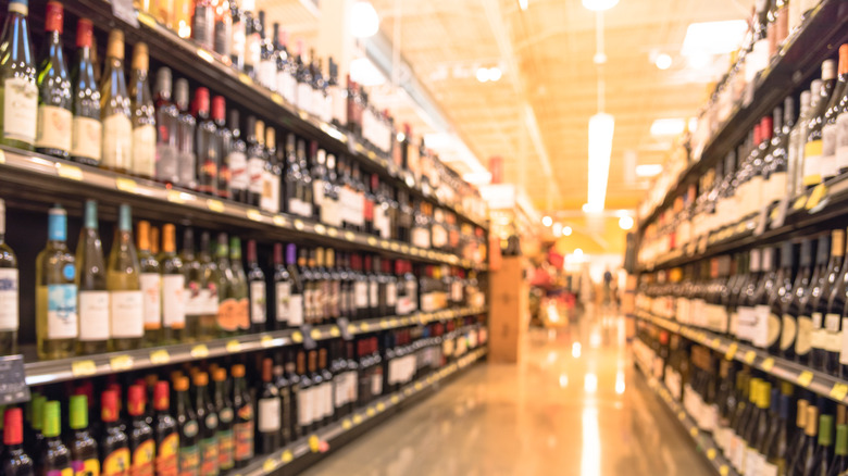 Stocked liquor store shelf