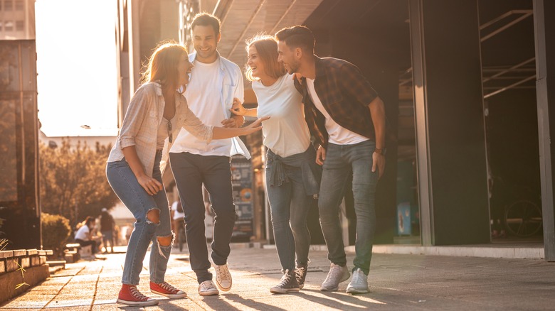 Group of friends on city street