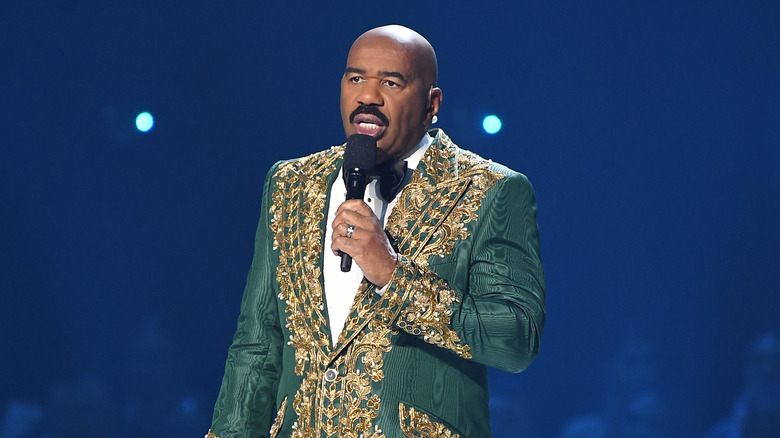 Steve Harvey speaks during Miss Universe pageant