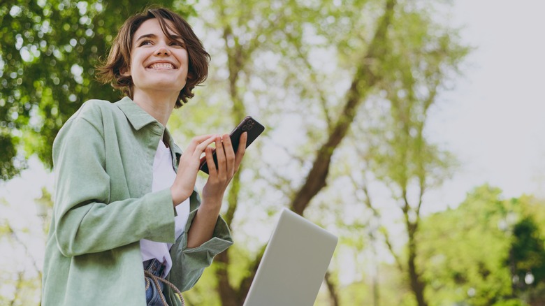 Woman working outside