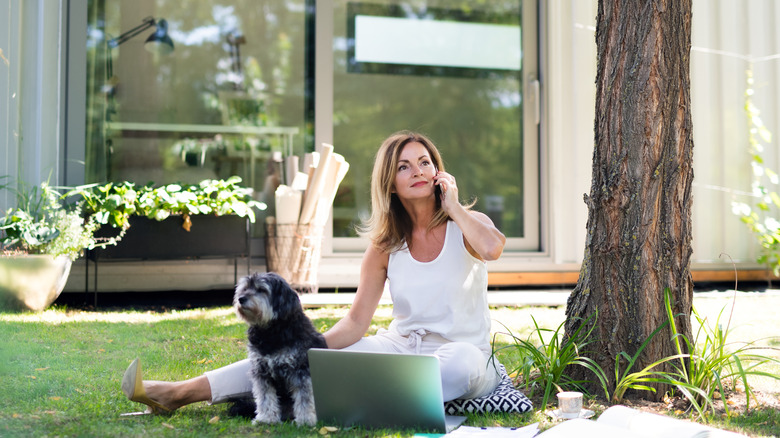 Woman working outdoors