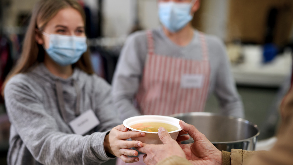 Volunteering at a soup kitchen