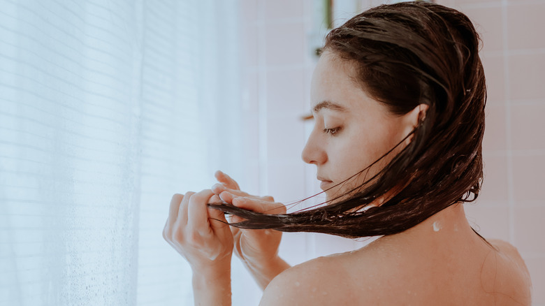 woman washing hair