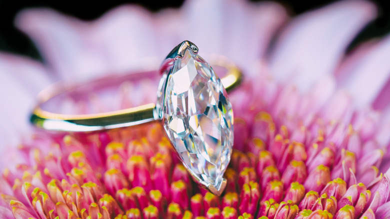 marquise cut ring on flower