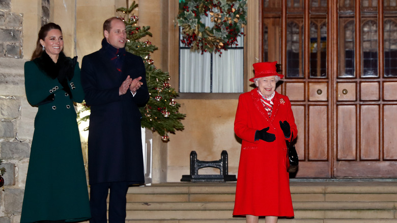 PRince William, Kate Middleton, Prince Charles, Camilla, and Queen Elizabeth at an event.