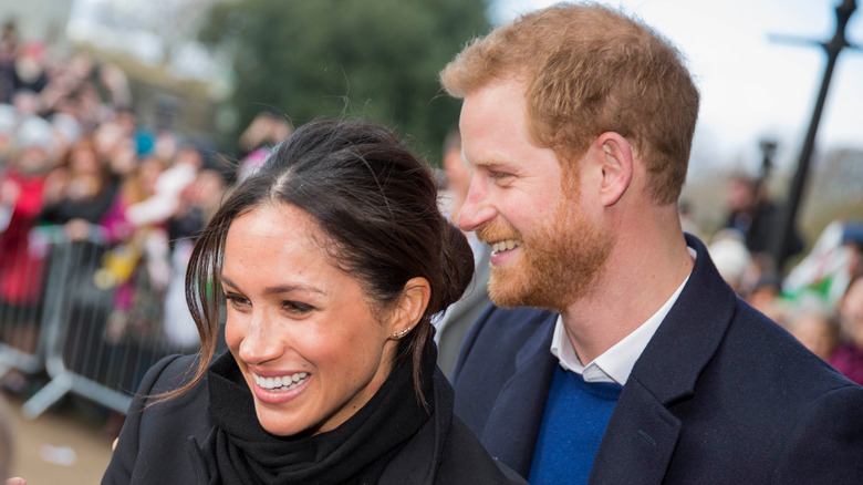 Meghan and Harry greeting crowd