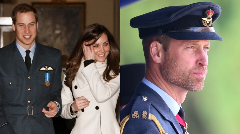 Prince William laughing in 2008 versus looking somber in 2024