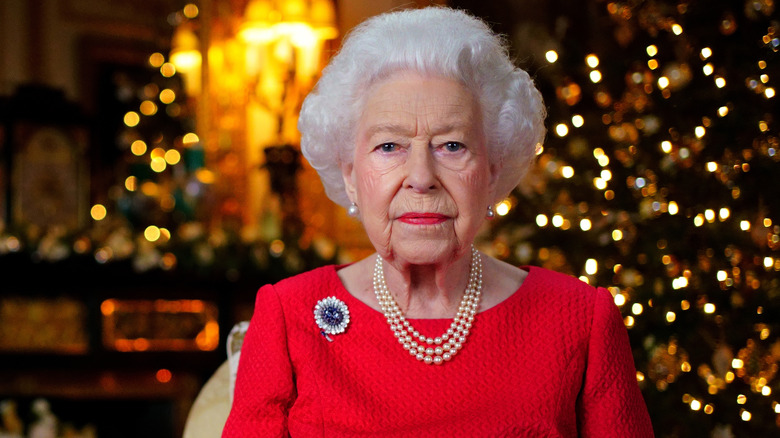 Queen Elizabeth looking serious at Christmas