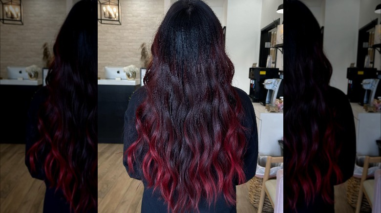 Long burgundy hair with red