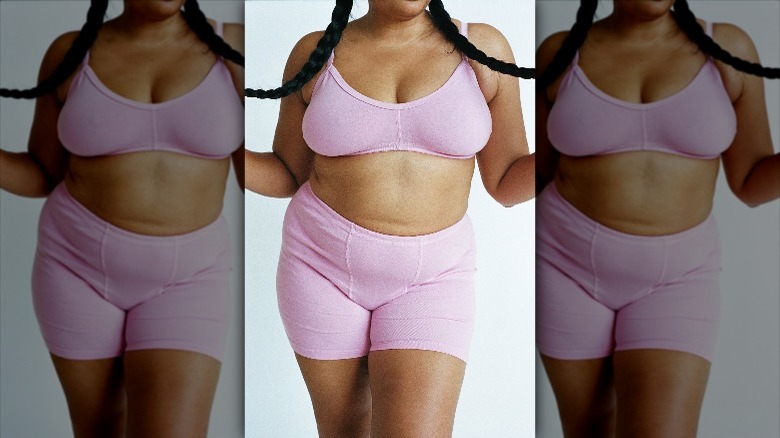 woman wearing pink underwear