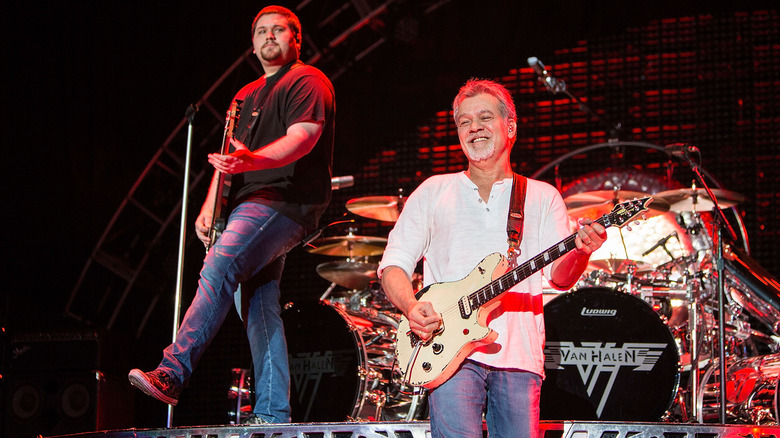 Wolfgang Van Halen and Eddie Van Halen on stage