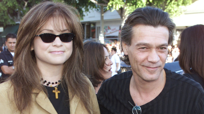 Valerie Bertinelli & Eddie Van Halen posing outside