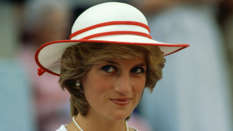 Princess Diana with slight smile looking thoughtful