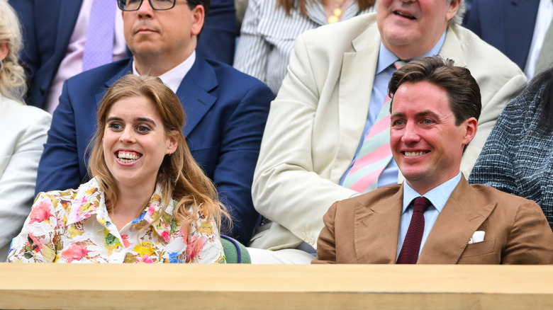 Princess Beatrice and Edoardo Mapelli Mozzi smile at Wimbledon