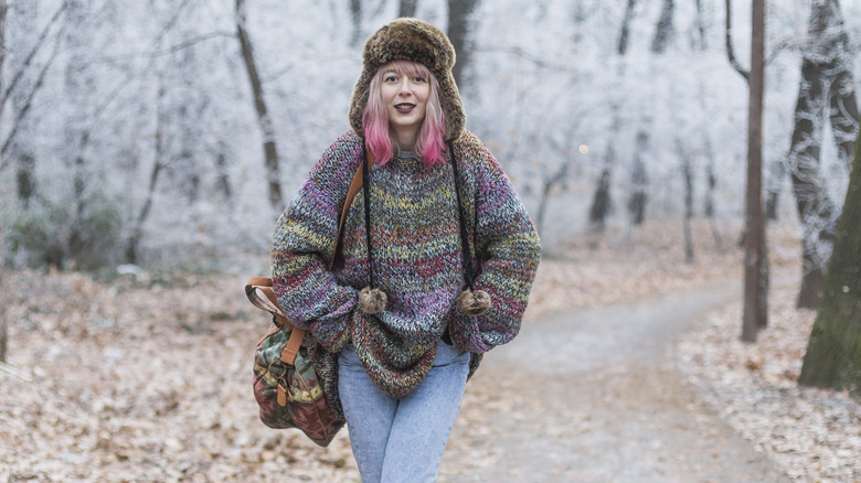 woman in bulky sweater