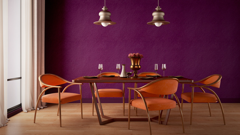 purple walls and amber table