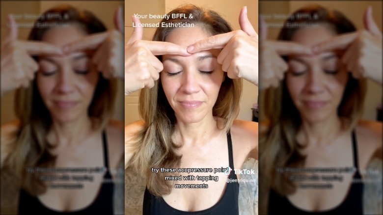 woman using acupressure in TikTok video