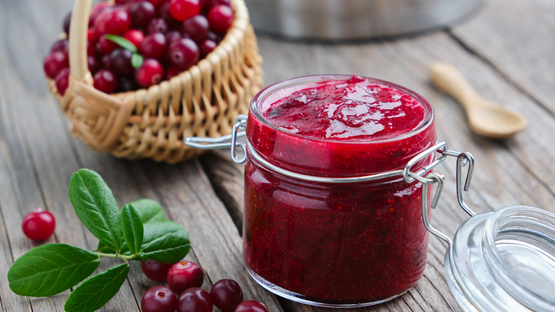 Cranberry preserves in a jar