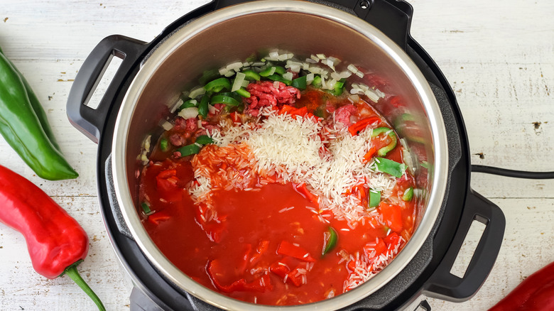 Soup being made in a rice cooker