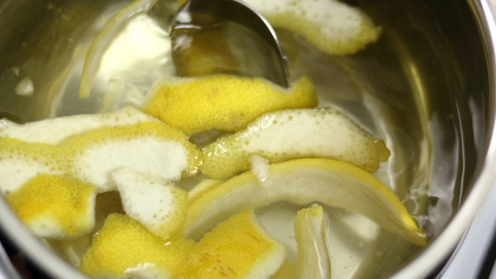 Lemon peels simmering