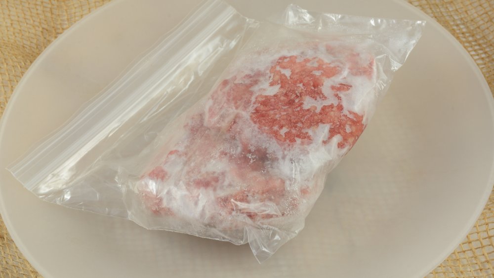 Meat thawing on a plate