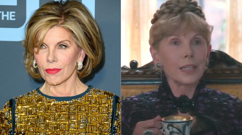 Side-by-side of Christina Baranski with makeup and with minimal makeup