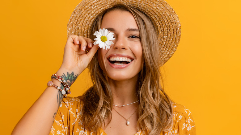 Woman in an all yellow fashion look