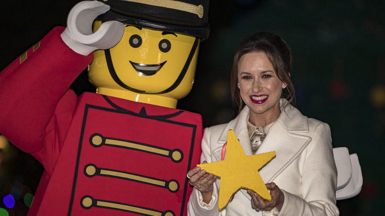 Lacey Chabert with giant lego