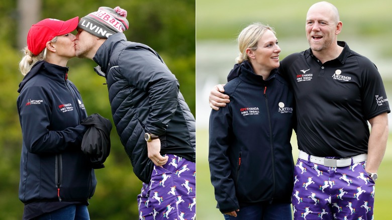 Zara and Mike Tindall kissing and smiling