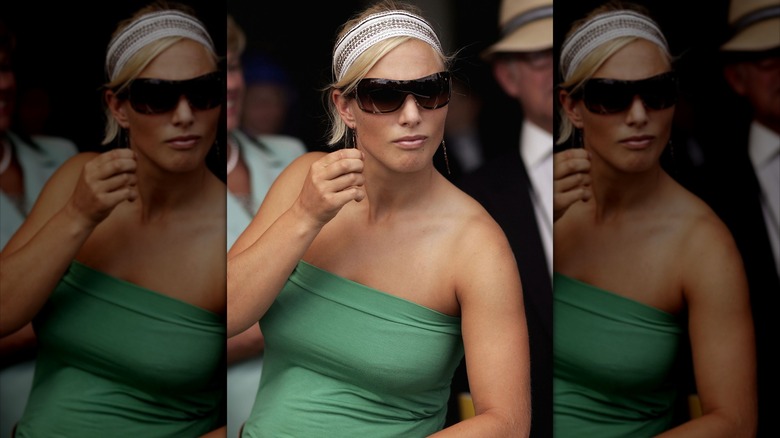 Zara Tindall in green strapless top