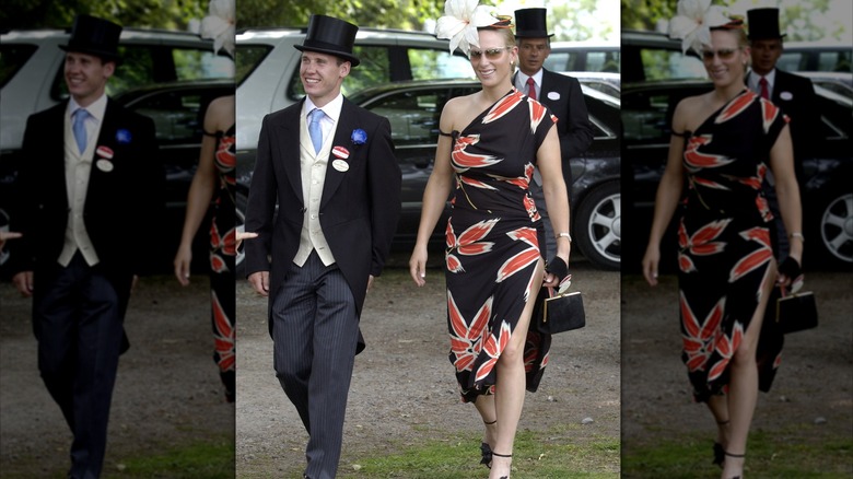 Zara Tindall in black-and-red dress