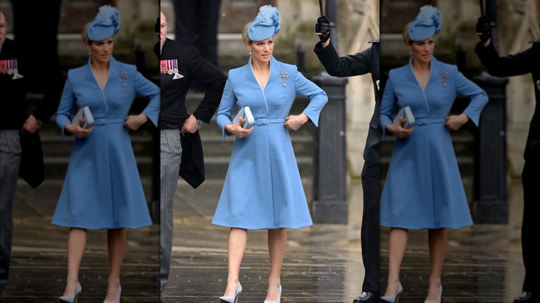 Zara Tindall in blue coat dress 