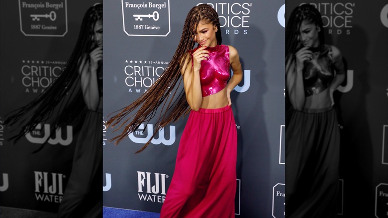 Zendaya in pink breastplate 