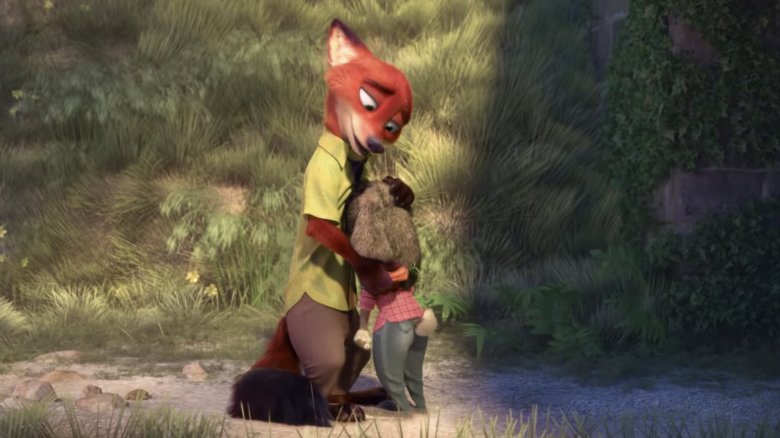 Nick hugging Judy in Zootopia